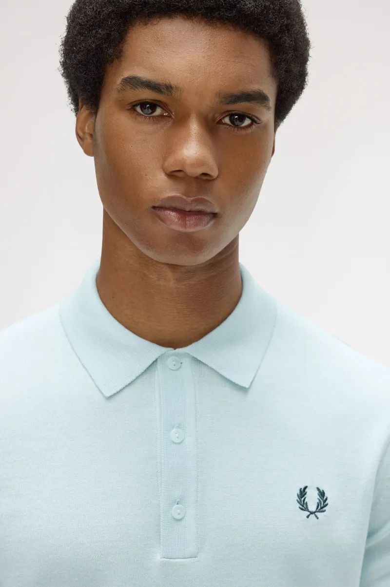 Fred Perry Long Staple Cotton Knitted Shirt Light Ice-4