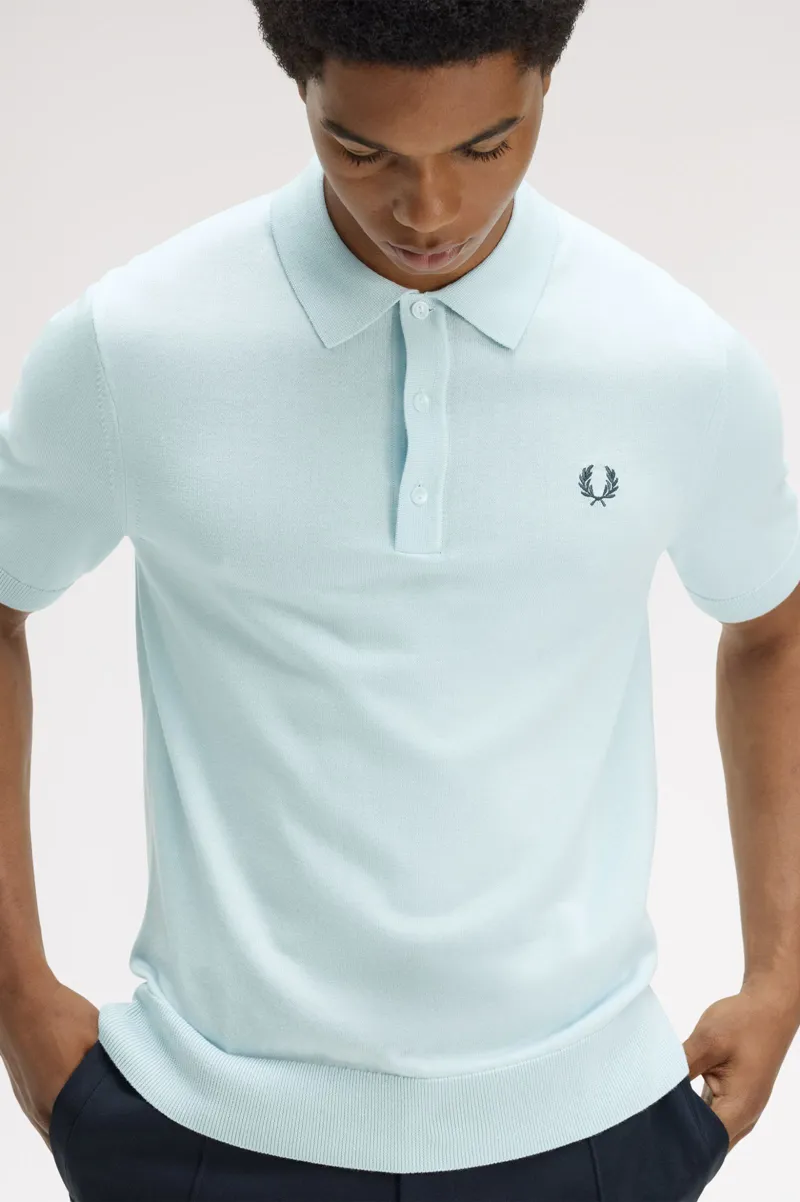 Fred Perry Long Staple Cotton Knitted Shirt Light Ice-5