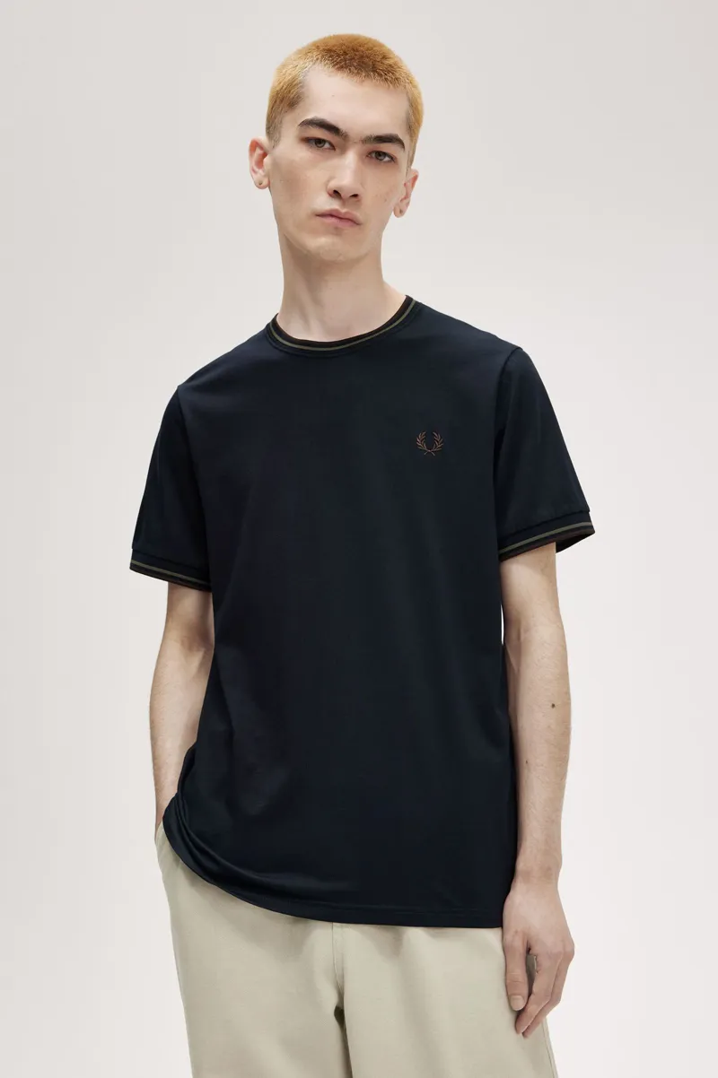 Fred Perry Twin Tipped T-shirt Navy / Wreath Green / Brick-3