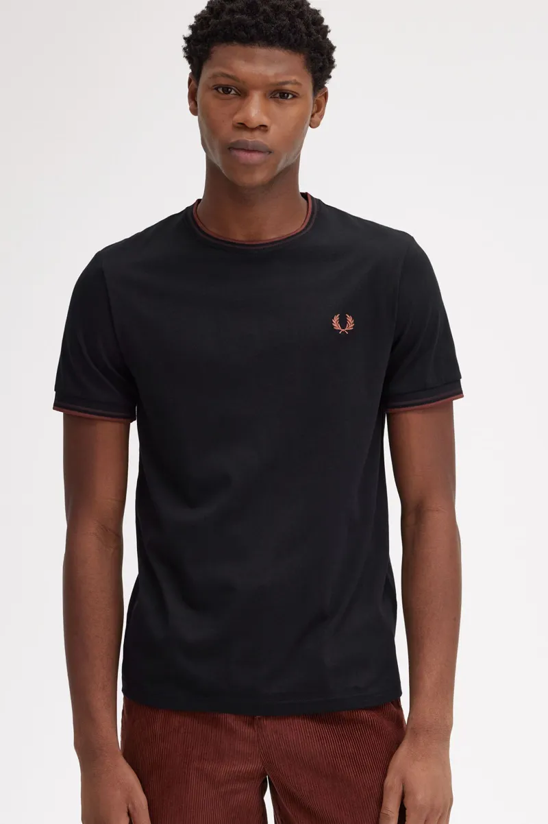 Fred Perry Twin Tipped T-shirt Black/Carrington Brick/Whiskey Brown -3