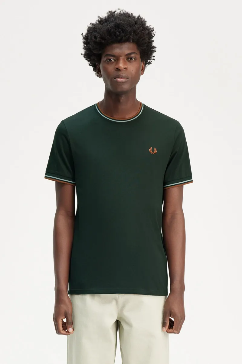 Fred Perry Twin Tipped T-shirt Night Green / Silver Blue / Marmalade-2
