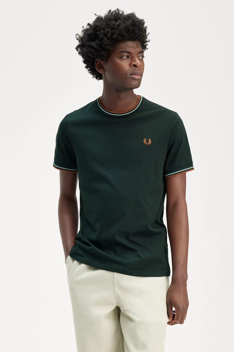 Fred Perry Twin Tipped T-shirt Night Green / Silver Blue / Marmalade-5