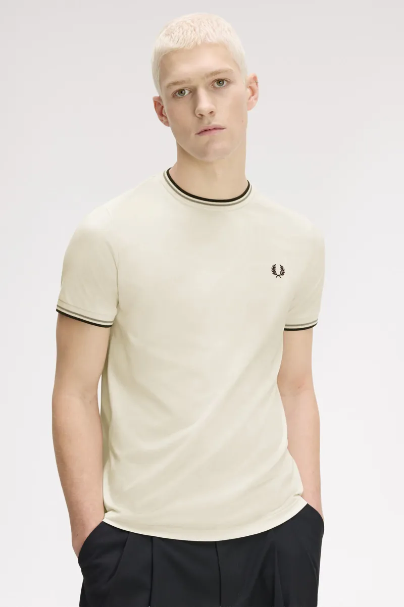 Fred Perry Twin Tipped T-shirt Ecru / Seagrass / Airforce-4