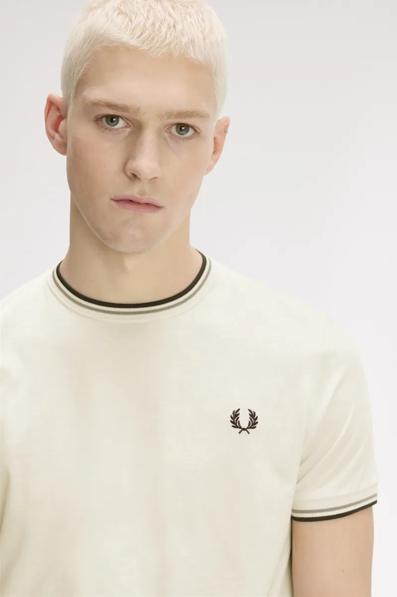 Fred Perry Twin Tipped T-shirt Ecru / Seagrass / Airforce-5