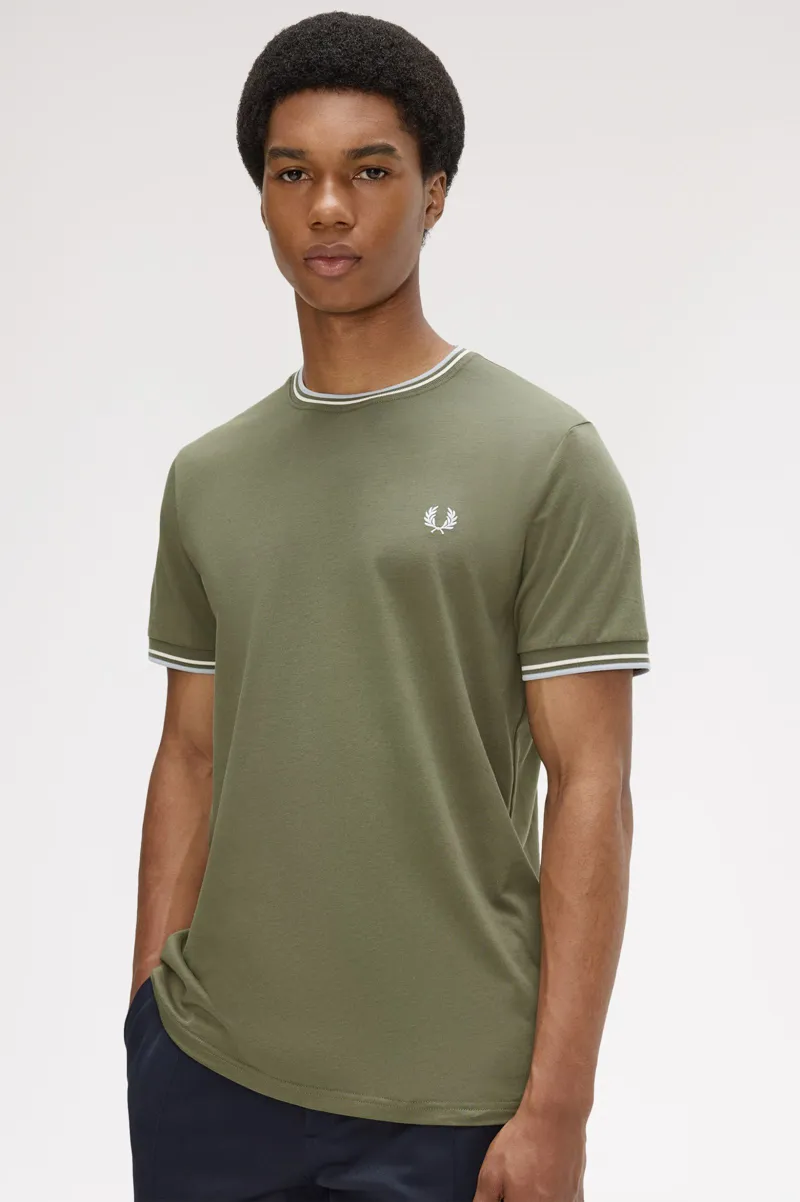Fred Perry Twin Tipped T-shirt LW Green / Ecru / Blue-3