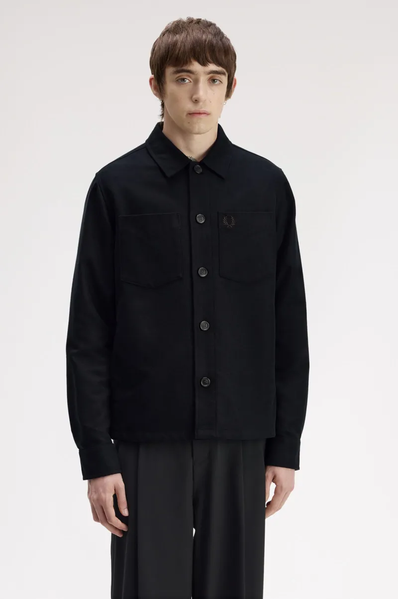Fred Perry Brushed Twill Overshirt Black -3