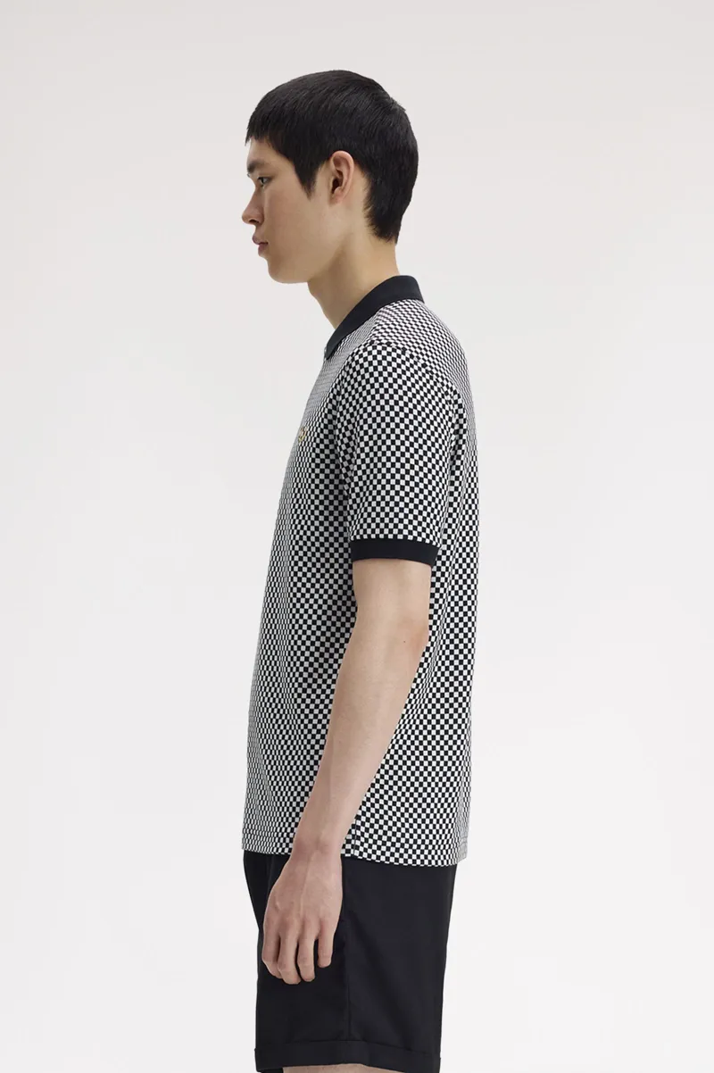 Fred Perry Chequerboard Zip Polo Shirt Black / White-2