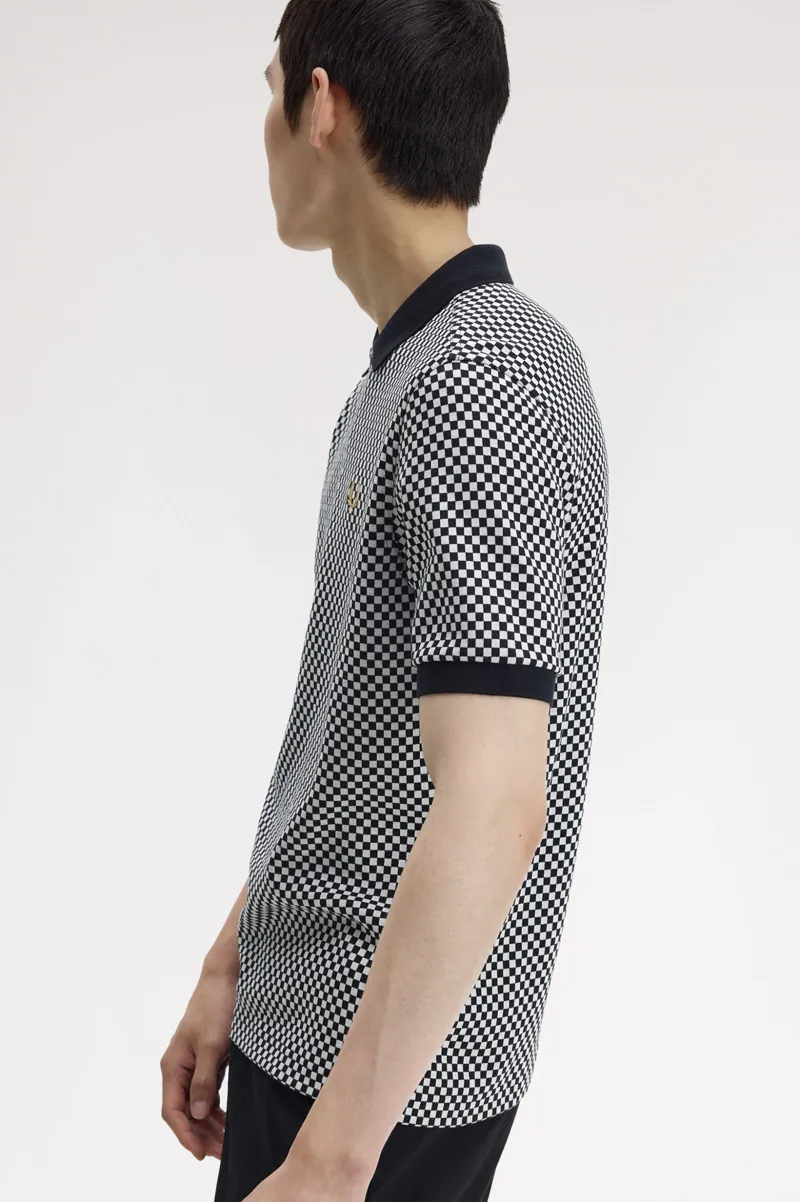 Fred Perry Chequerboard Zip Polo Shirt Black / White-4
