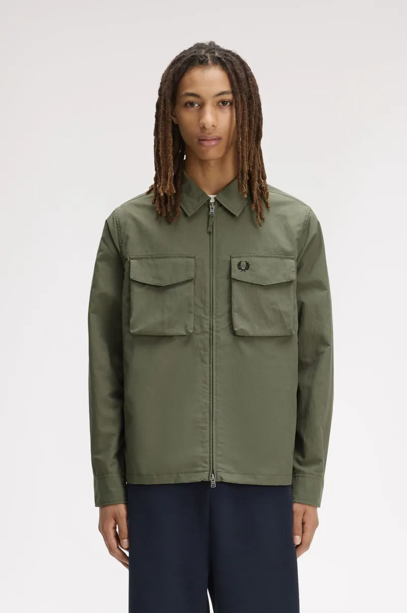 Fred Perry Ripstop Pocket Overshirt Laurel Wreath Green -2