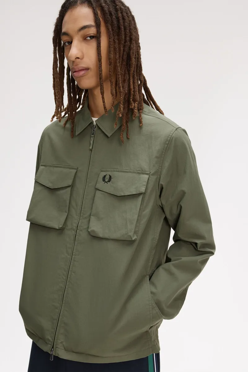 Fred Perry Ripstop Pocket Overshirt Laurel Wreath Green -4