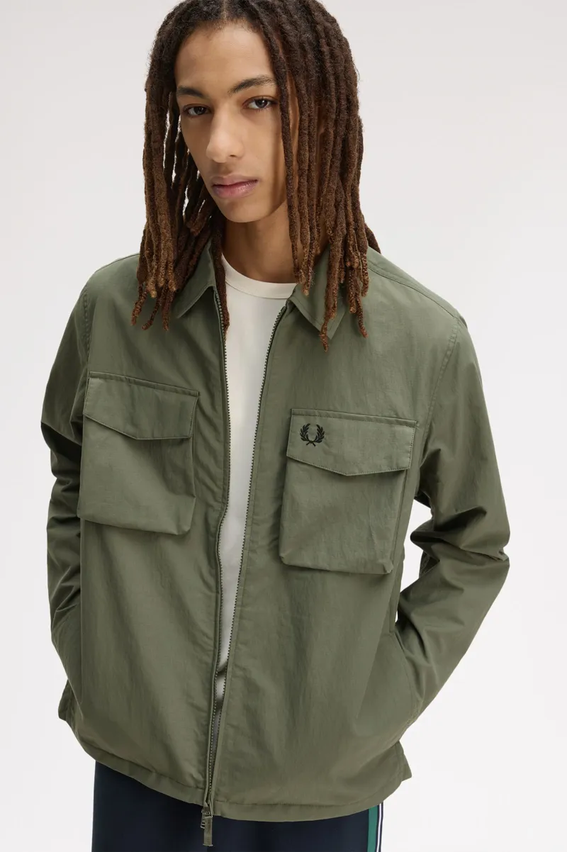 Fred Perry Ripstop Pocket Overshirt Laurel Wreath Green -6