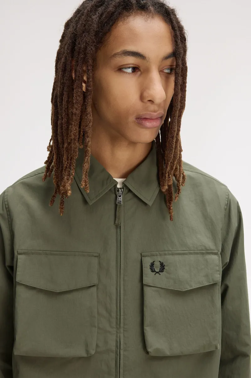 Fred Perry Ripstop Pocket Overshirt Laurel Wreath Green -7