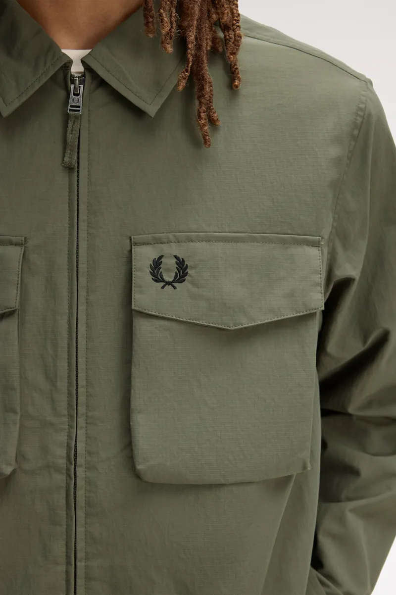 Fred Perry Ripstop Pocket Overshirt Laurel Wreath Green -8