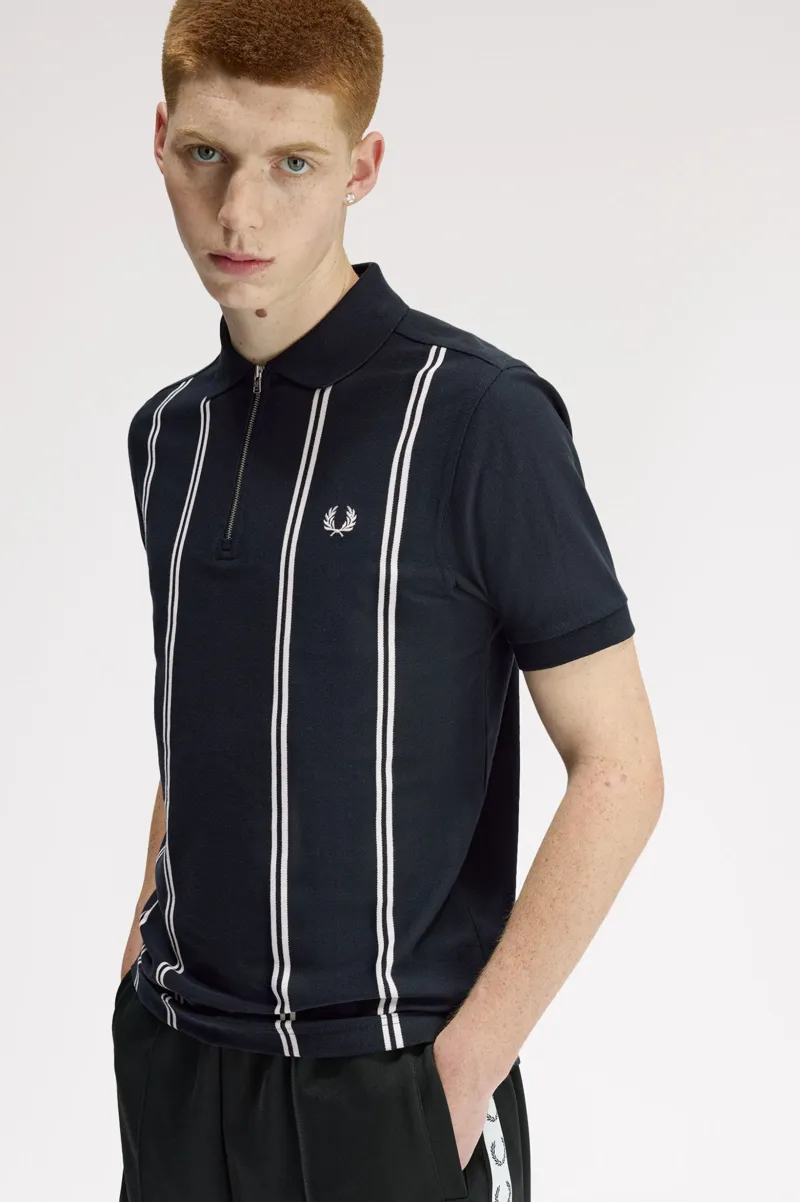 Fred Perry Verticle Stripe Zip Polo Shirt Navy-2