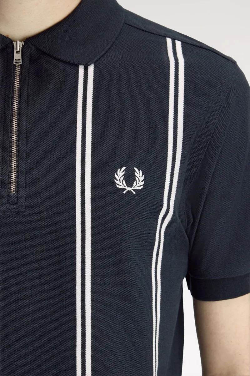 Fred Perry Verticle Stripe Zip Polo Shirt Navy-5
