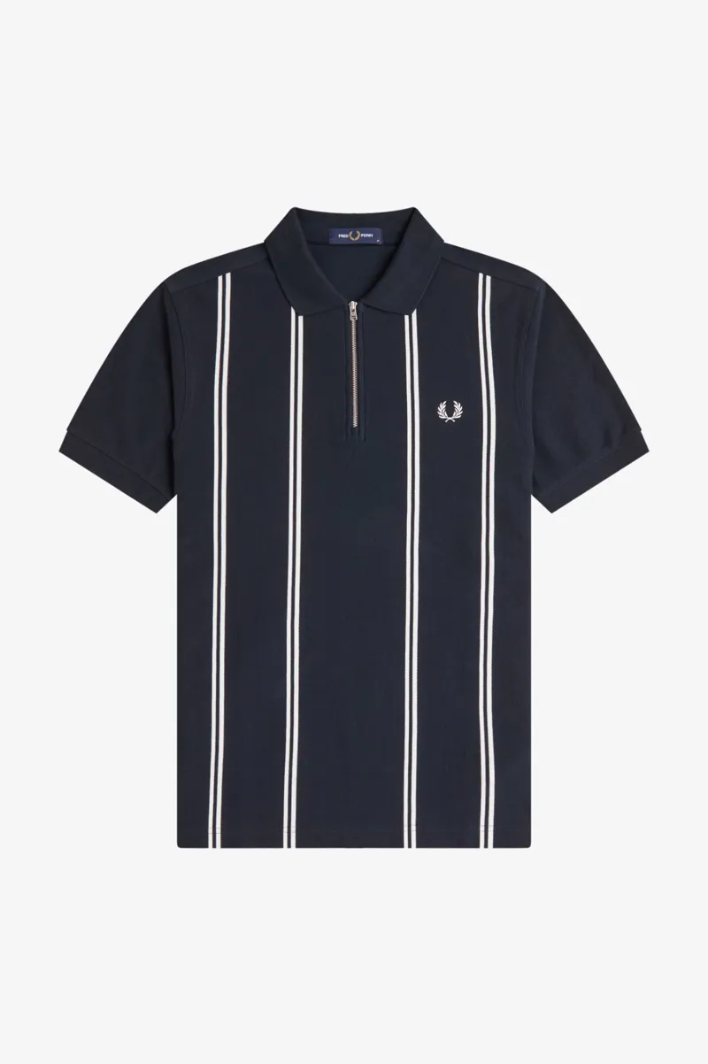 Fred Perry Verticle Stripe Zip Polo Shirt Navy-8