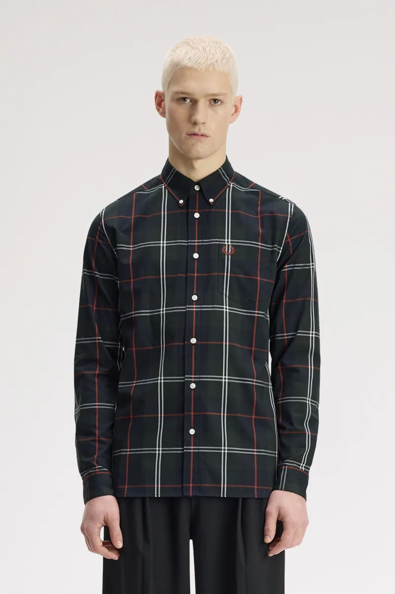 Fred Perry Poplin Tartan Shirt Night Green-1