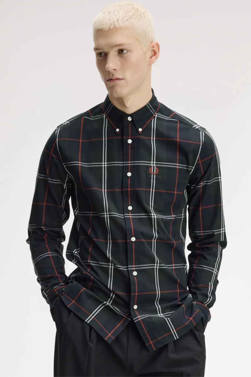 Fred Perry Poplin Tartan Shirt Night Green-3