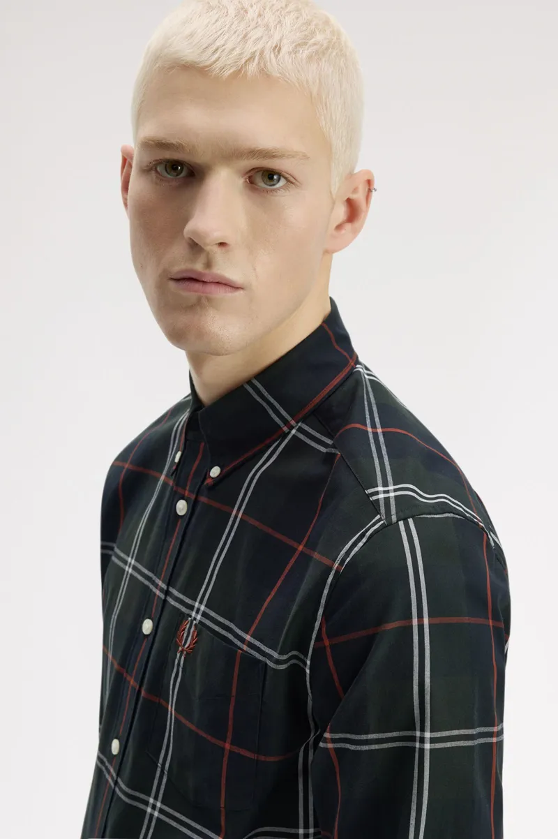 Fred Perry Poplin Tartan Shirt Night Green-5