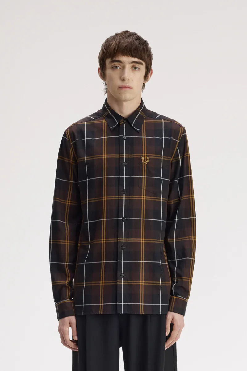 Fred Perry Twill Tartan Shirt Rich Brown -1