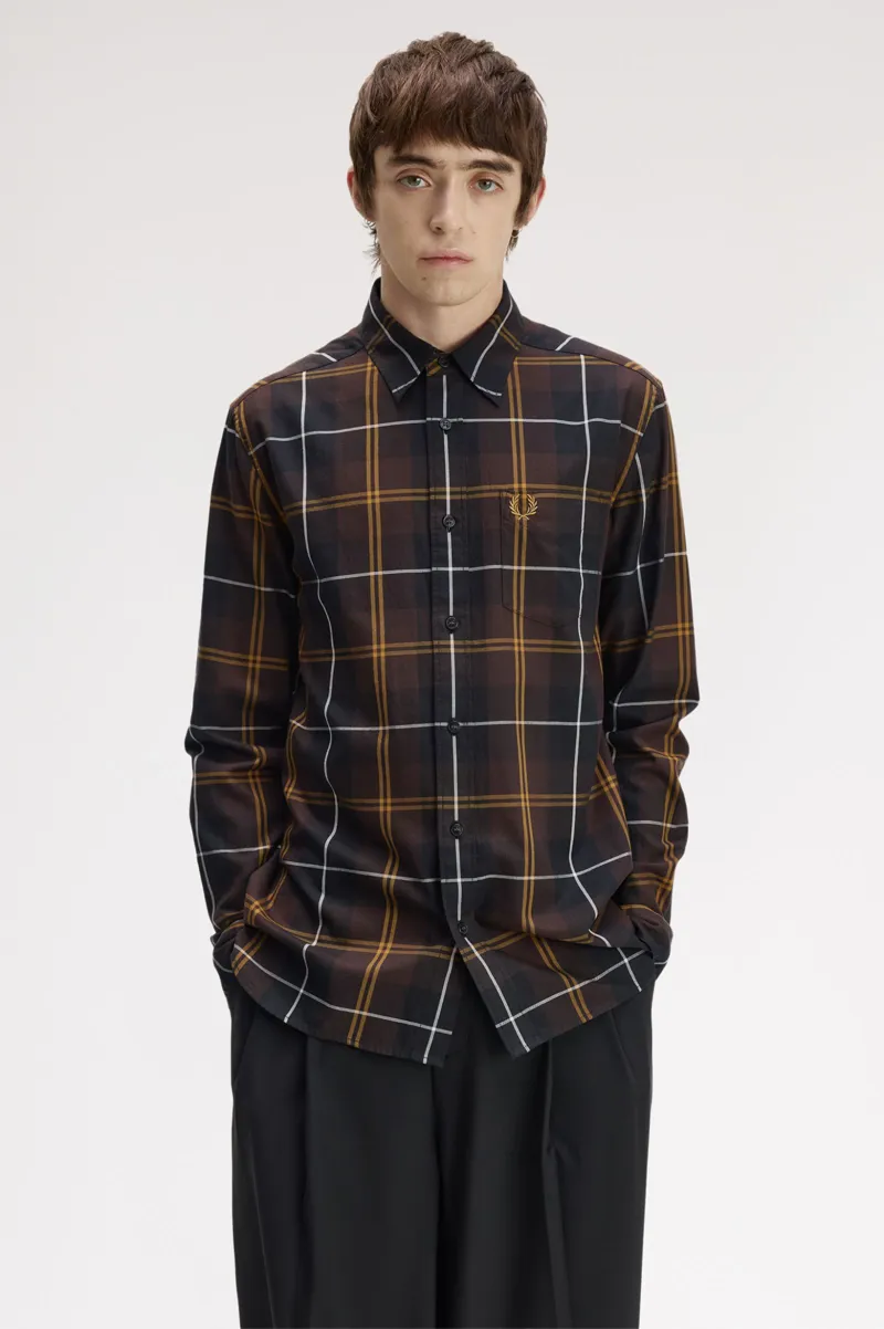 Fred Perry Twill Tartan Shirt Rich Brown -3