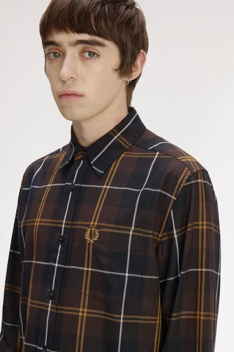Fred Perry Twill Tartan Shirt Rich Brown -6