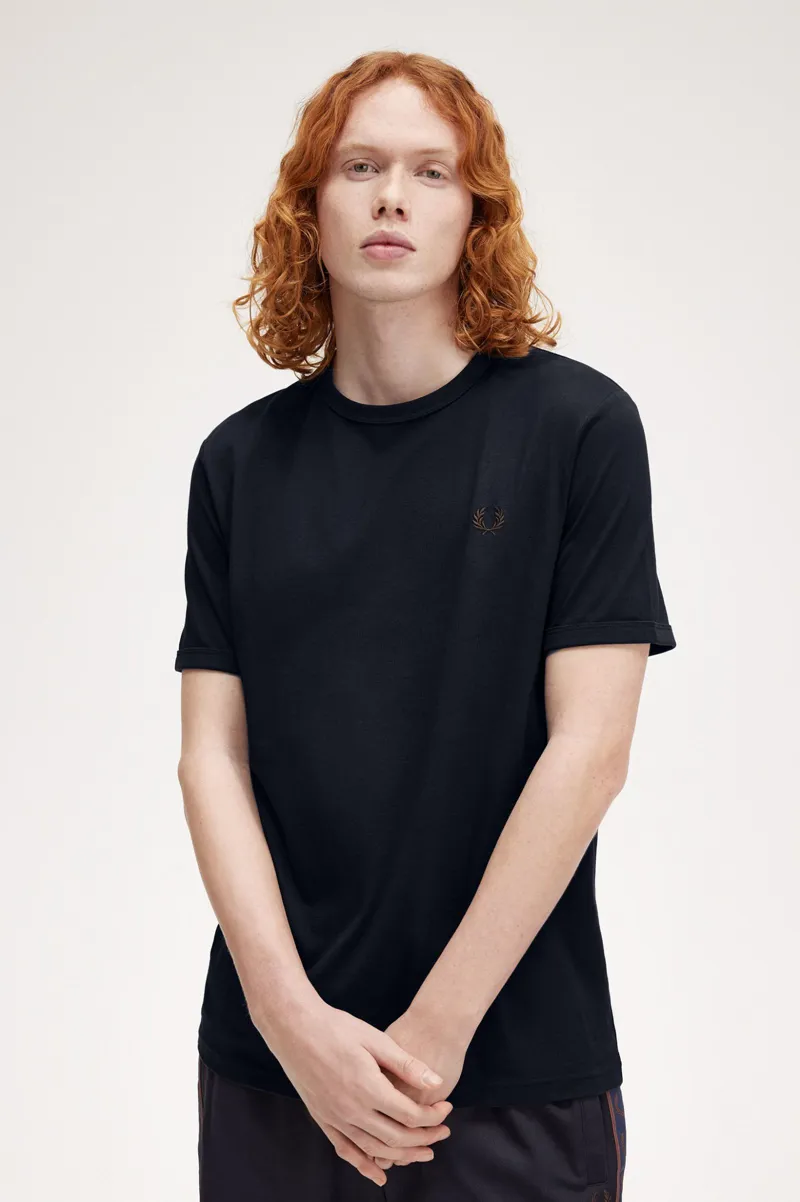 Fred Perry M3519-W71 Ringer T-shirt Navy / Carrington Brick -4