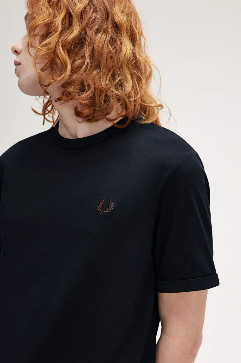 Fred Perry M3519-W71 Ringer T-shirt Navy / Carrington Brick -2