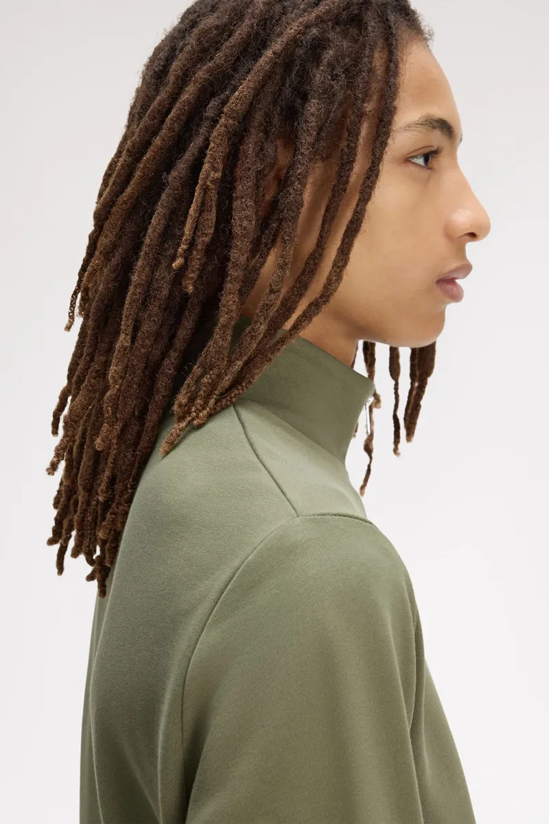 Fred Perry Half Zip Sweatshirt Laurel Wreath Green / Ecru / Blue-6