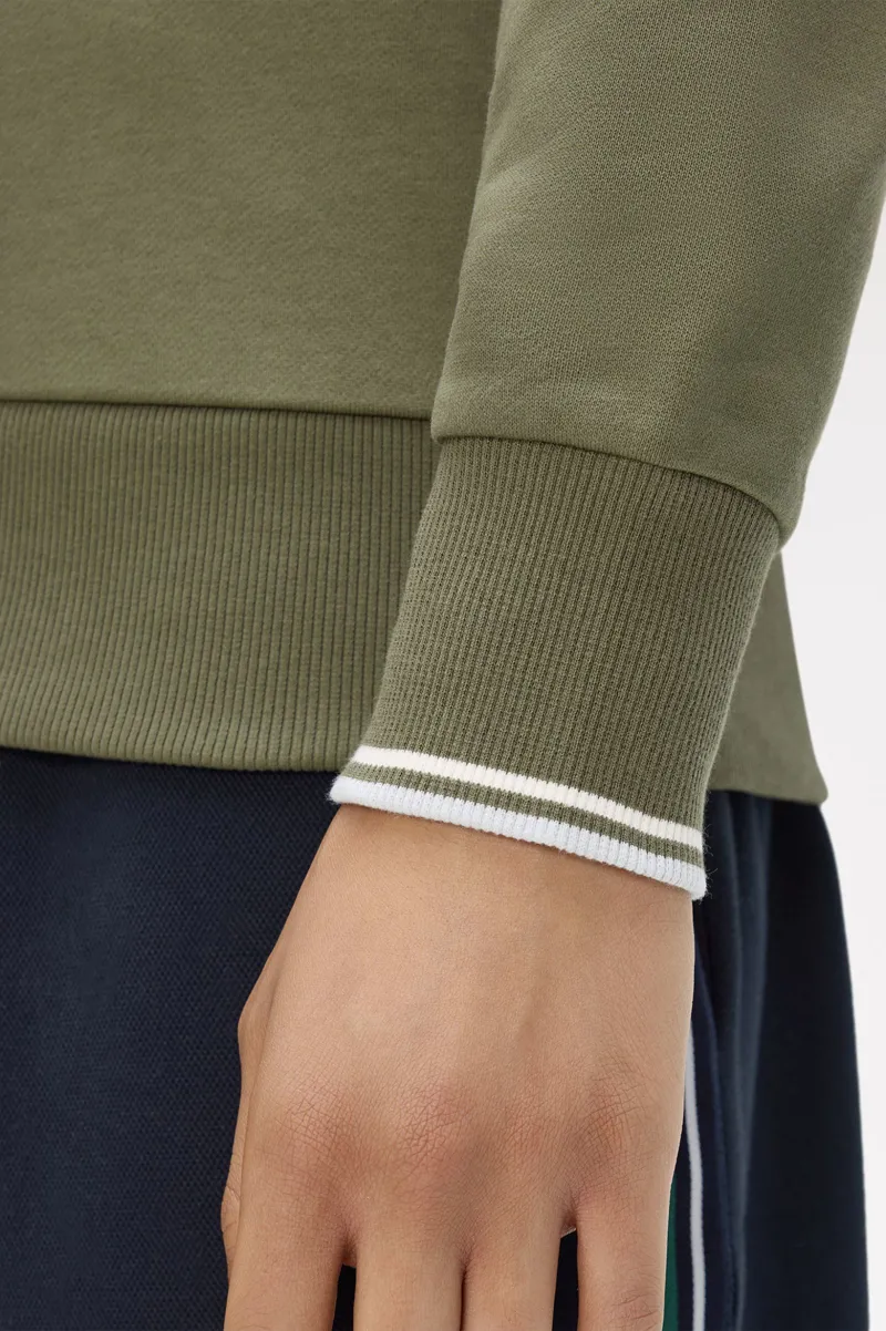 Fred Perry Half Zip Sweatshirt Laurel Wreath Green / Ecru / Blue-7