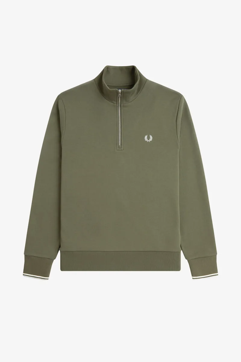 Fred Perry Half Zip Sweatshirt Laurel Wreath Green / Ecru / Blue