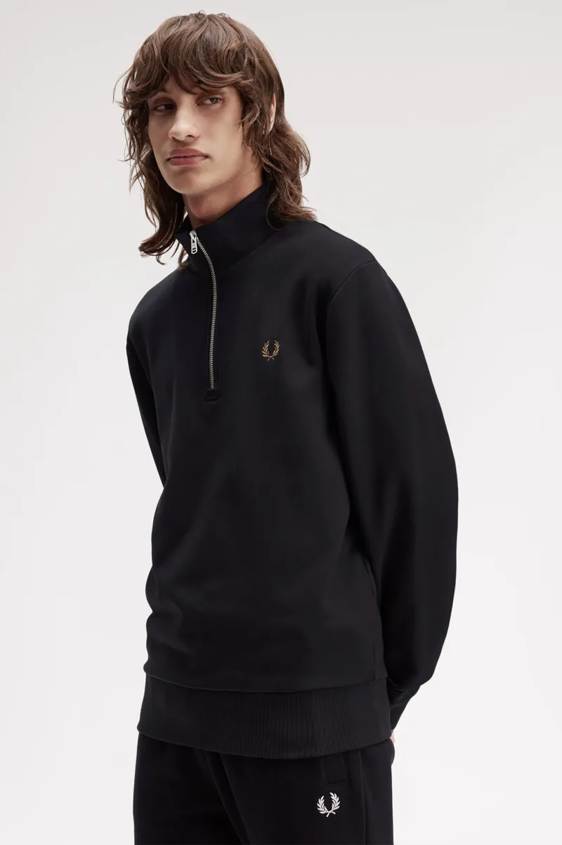 Fred Perry Half Zip Sweatshirt Black / Shaded Stone-2