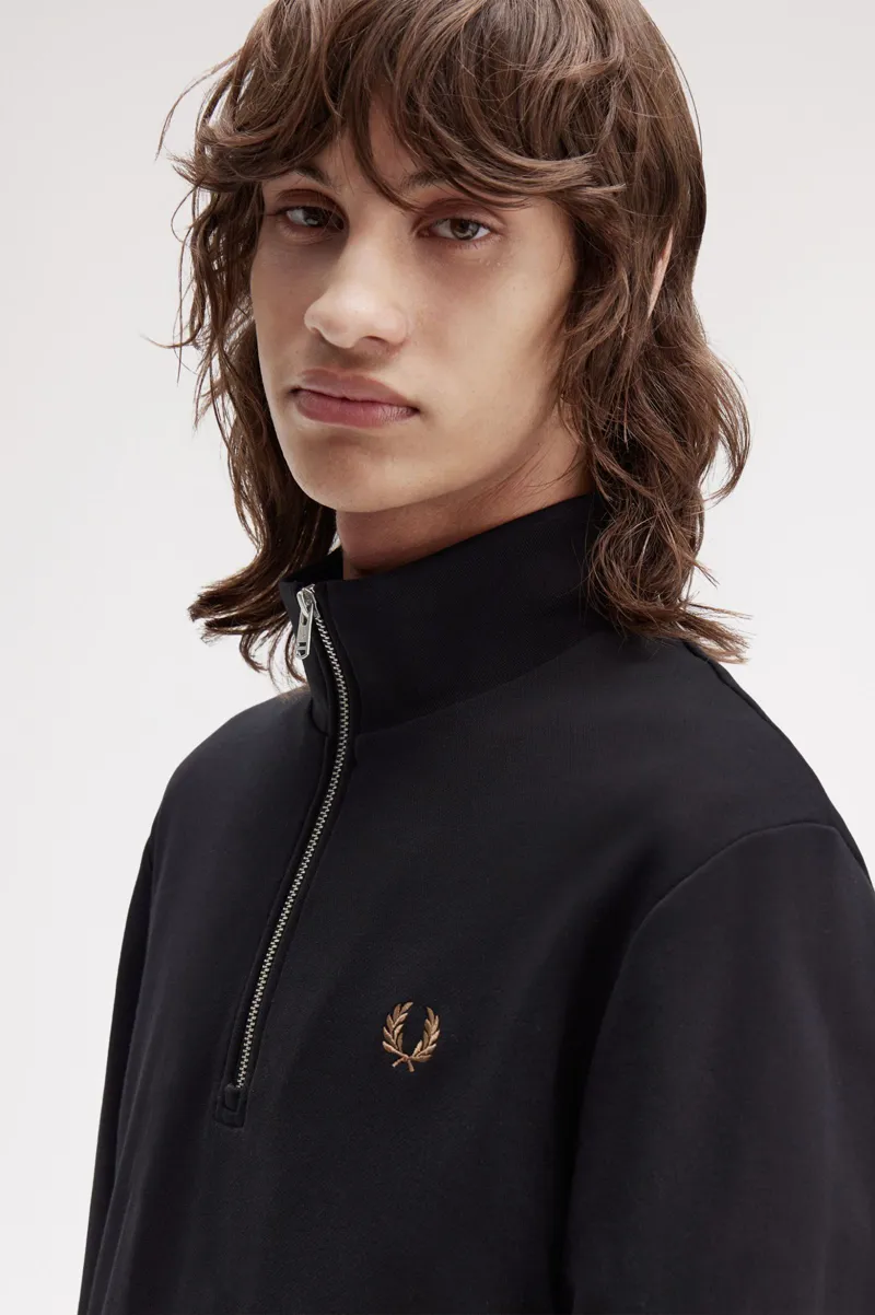 Fred Perry Half Zip Sweatshirt Black / Shaded Stone-5