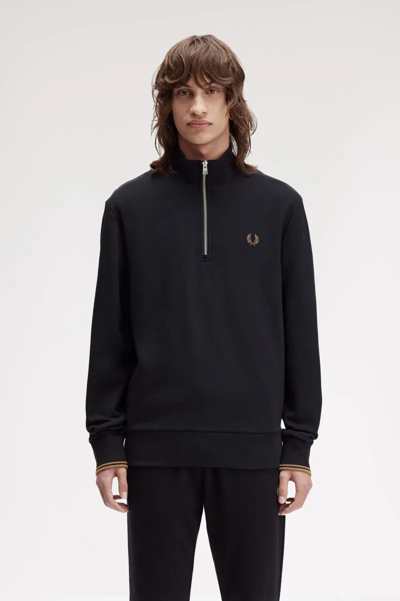 Fred Perry Half Zip Sweatshirt Black / Shaded Stone-1