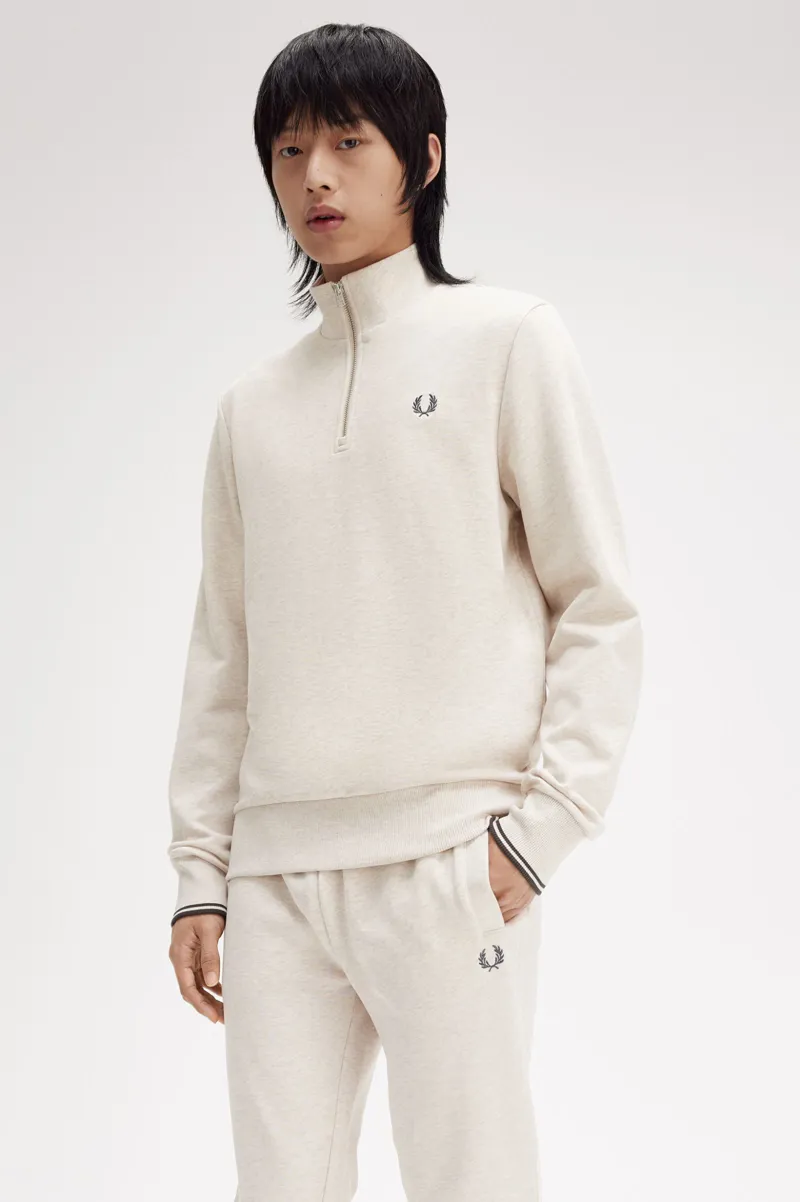 Fred Perry Half Zip Sweatshirt Porridge Marl-1