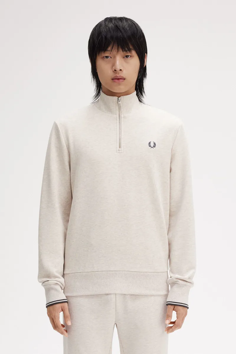 Fred Perry Half Zip Sweatshirt Porridge Marl-8