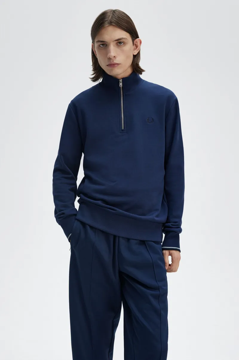 Fred Perry Half Zip Sweatshirt Tennis Blue-4