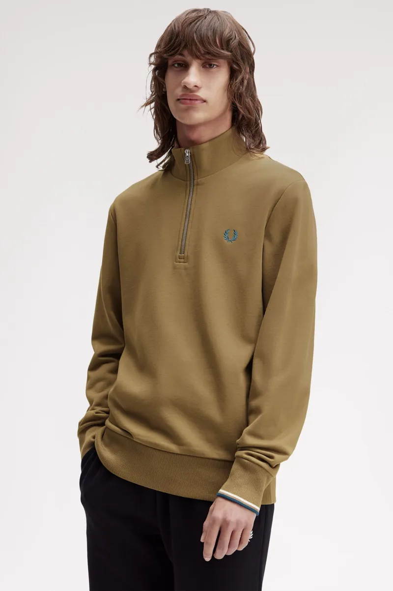 Fred Perry Half Zip Sweatshirt Shaded Stone / Dark Petrol-2