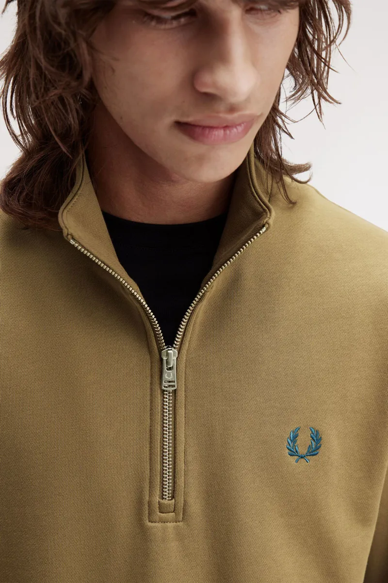 Fred Perry Half Zip Sweatshirt Shaded Stone / Dark Petrol-5