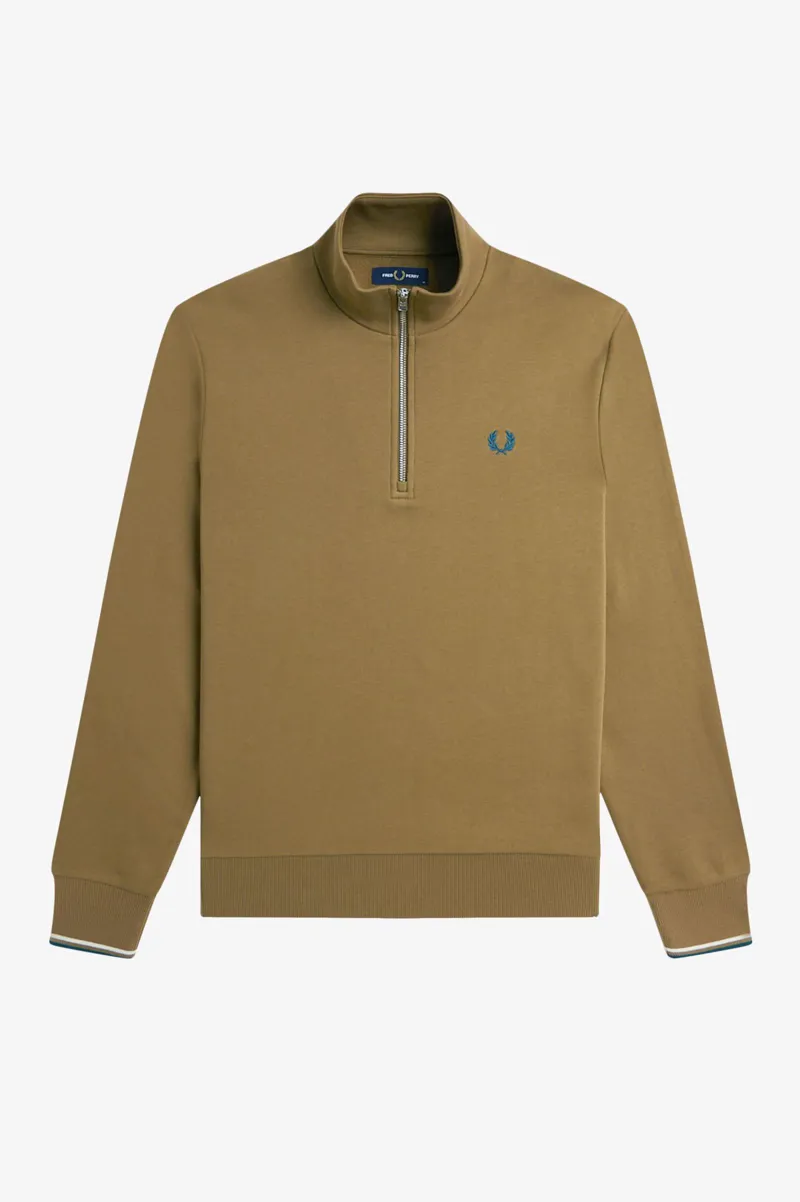 Fred Perry Half Zip Sweatshirt Shaded Stone / Dark Petrol-4