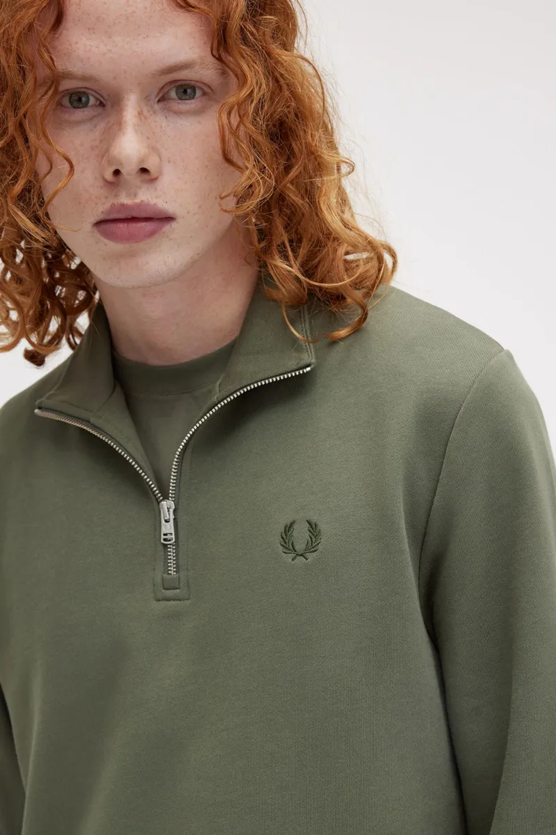 Fred Perry Half Zip Sweatshirt Laurel Wreath Green XXL ONLY-4