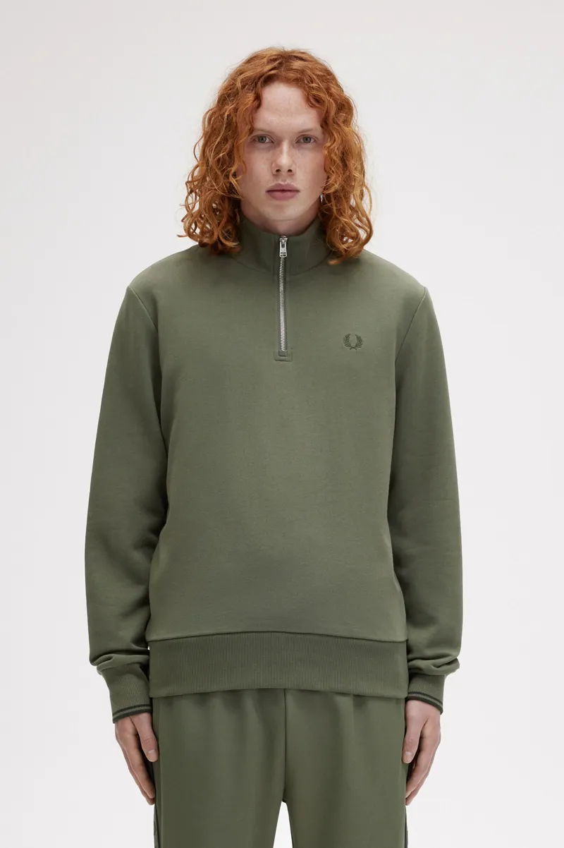Fred Perry Half Zip Sweatshirt Laurel Wreath Green XXL ONLY-1