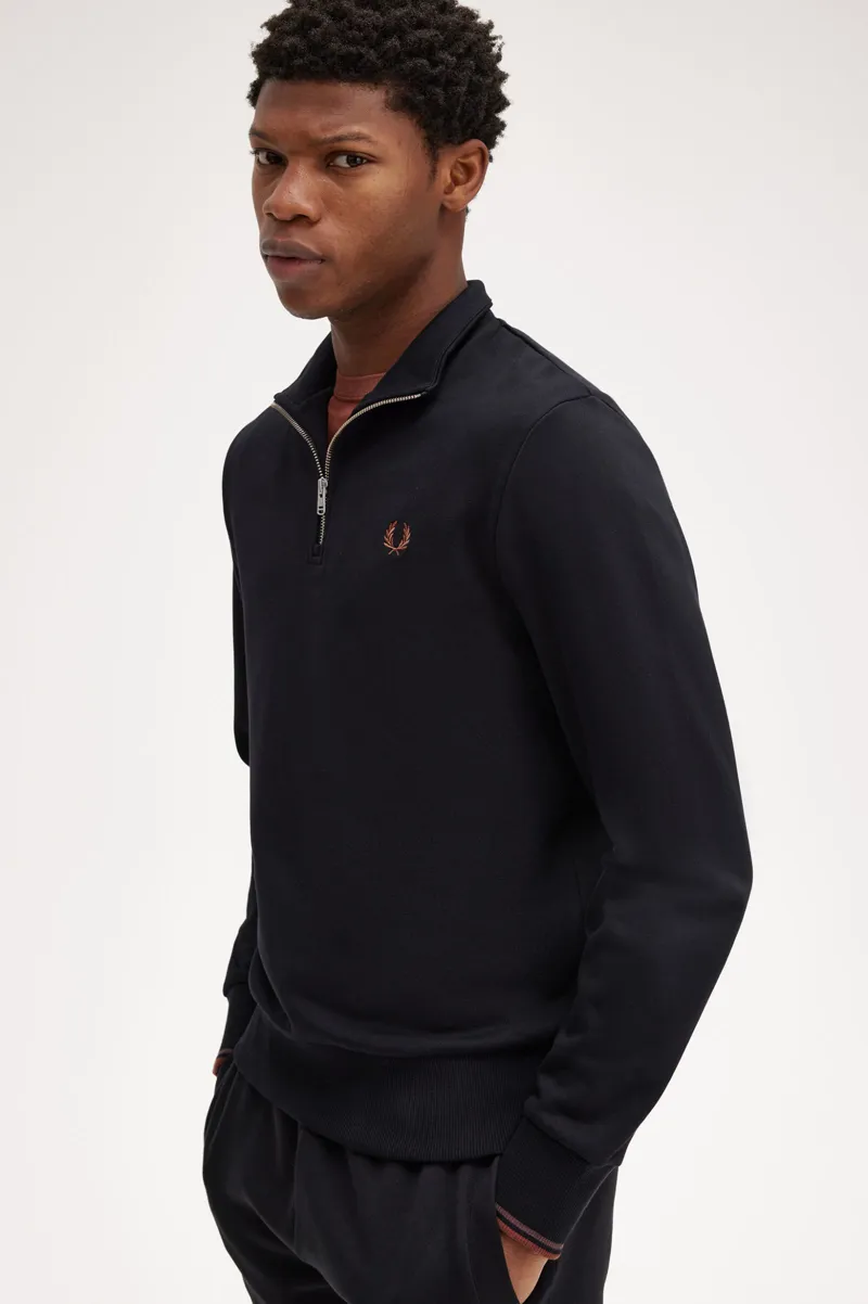 Fred Perry Half Zip Sweatshirt Black / Whiskey Brown XXL ONLY -3