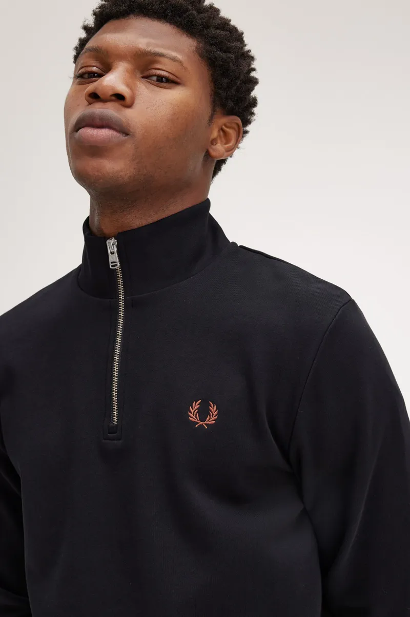 Fred Perry Half Zip Sweatshirt Black / Whiskey Brown XXL ONLY -4
