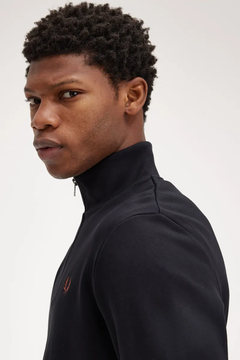 Fred Perry Half Zip Sweatshirt Black / Whiskey Brown XXL ONLY -5