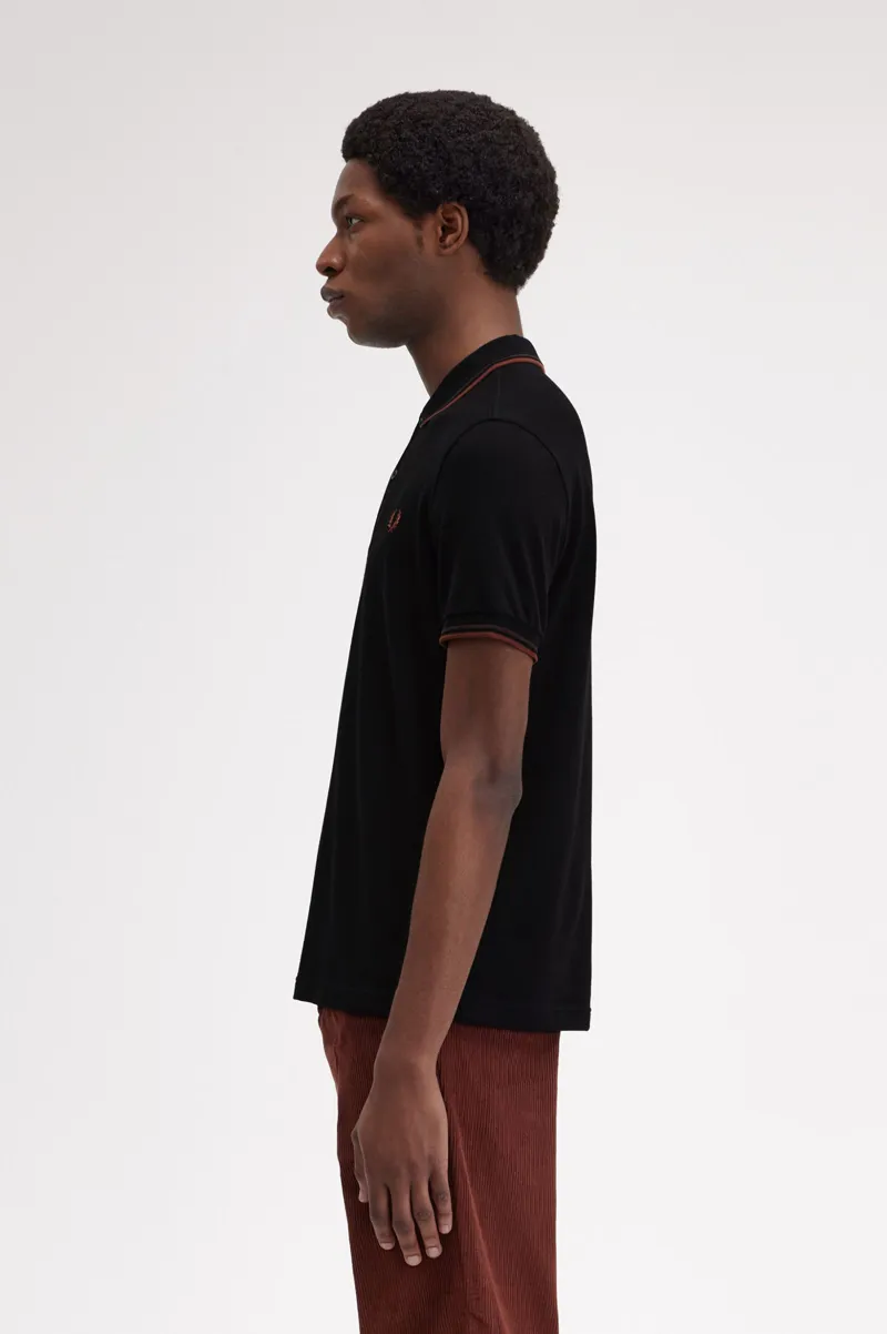 Fred Perry M3600-W68 Polo T-shirt Black/Carrington Brick/Whiskey Brown-2