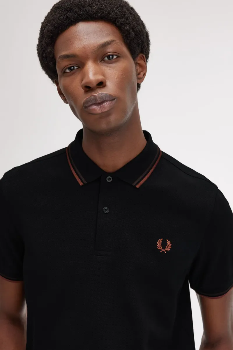 Fred Perry M3600-W68 Polo T-shirt Black/Carrington Brick/Whiskey Brown-3