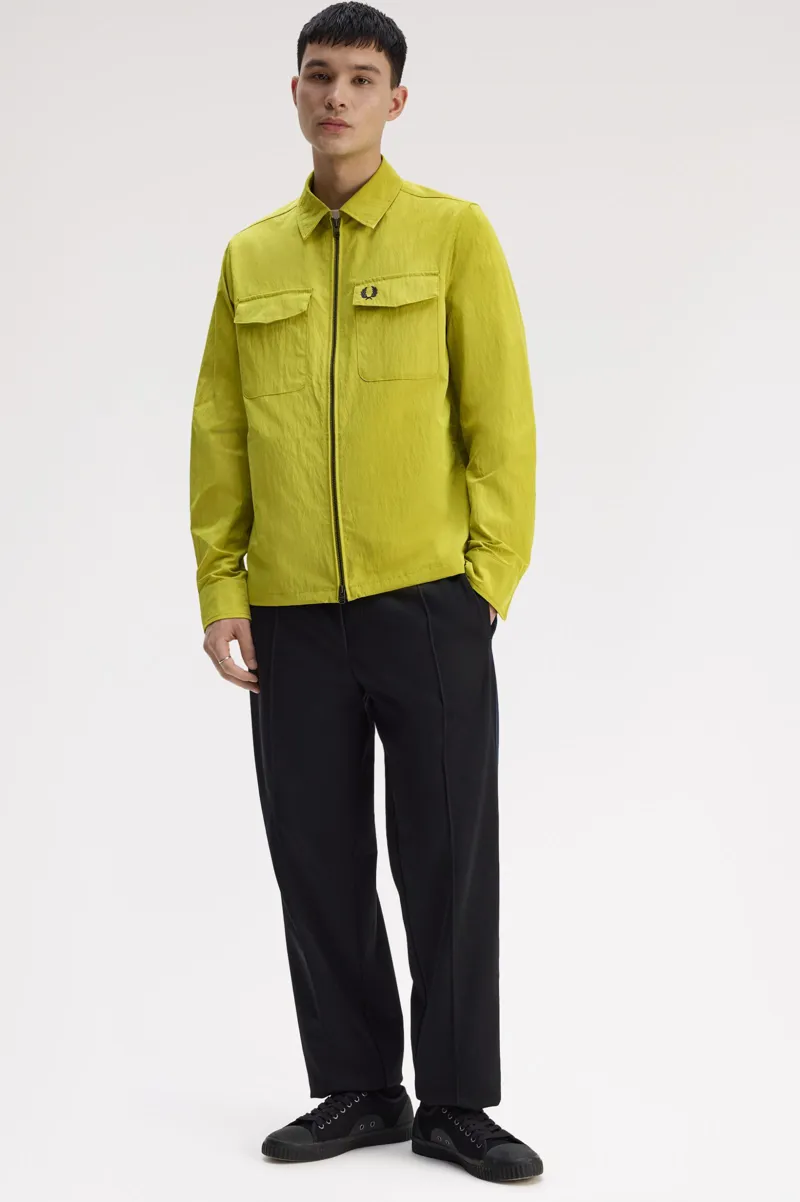 Fred Perry Lightweight Zip-Through Overshirt Tennis Ball Yellow-2