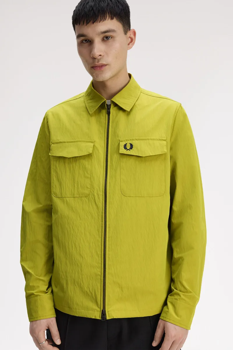 Fred Perry Lightweight Zip-Through Overshirt Tennis Ball Yellow-4