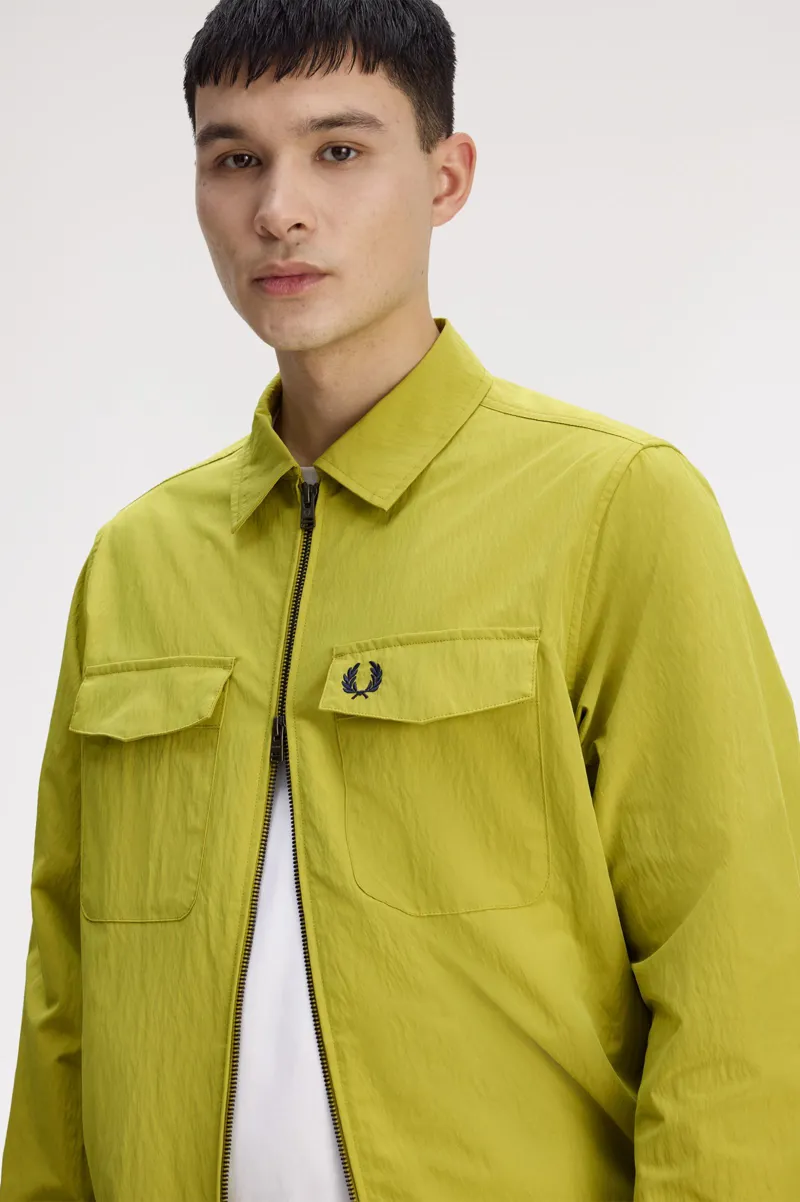 Fred Perry Lightweight Zip-Through Overshirt Tennis Ball Yellow-3